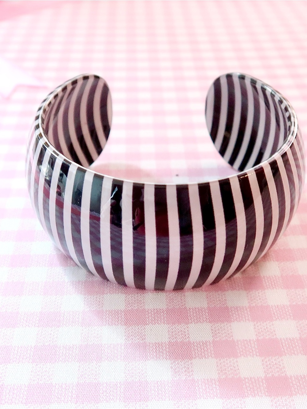 Striped Black and White Resin Cuff Bracelet